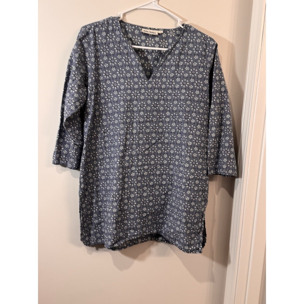 Roberta Roller Rabbit Blue Floral Beach Tunic Top Size Small‎ Cotton